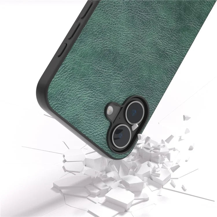 For iPhone 16 Plus Case Litchi Texture PU Leather+PC+TPU Phone Cover Black Edge