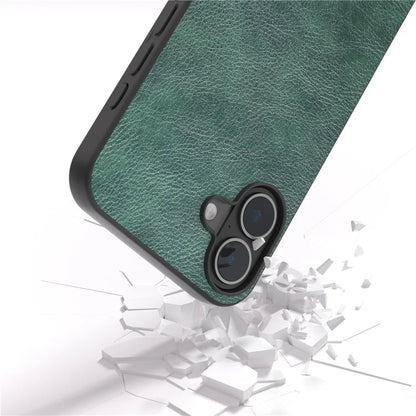 For iPhone 16 Plus Case Litchi Texture PU Leather+PC+TPU Phone Cover Black Edge