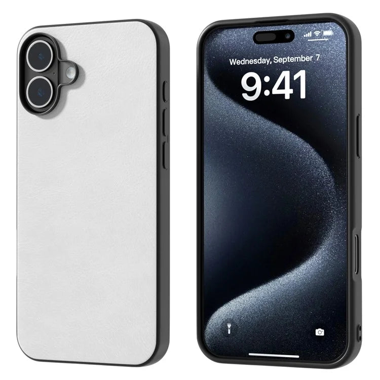 For iPhone 16 Plus Case Litchi Texture PU Leather+PC+TPU Phone Cover Black Edge