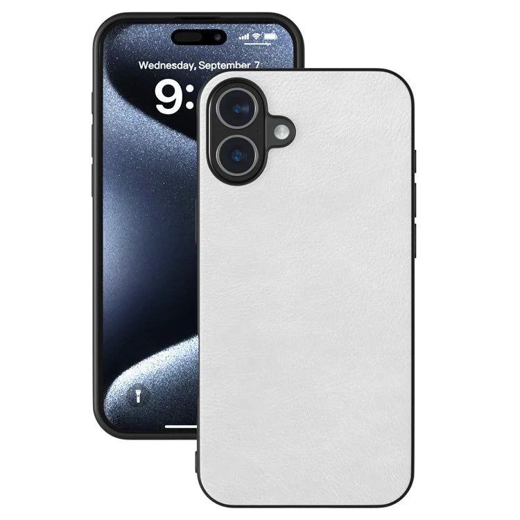 For iPhone 16 Plus Case Litchi Texture PU Leather+PC+TPU Phone Cover Black Edge