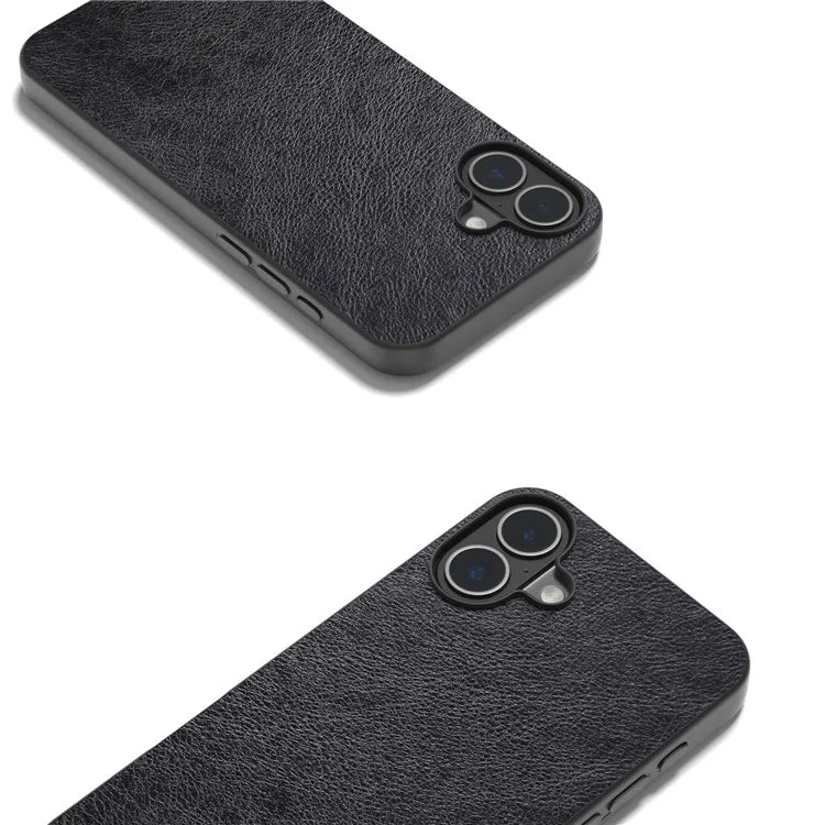 For iPhone 16 Case Litchi Texture PU Leather+PC+TPU Phone Cover Black Edge