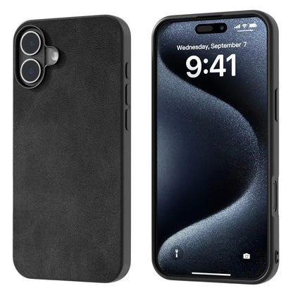 For iPhone 16 Plus Case Cowhide Texture PU+TPU+PC Protective Phone Cover