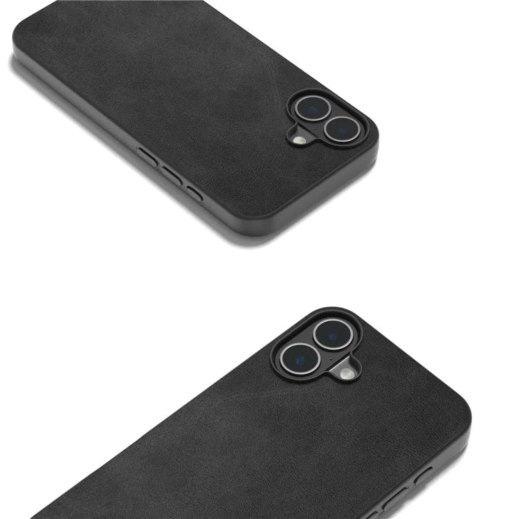 For iPhone 16 Plus Case Cowhide Texture PU+TPU+PC Protective Phone Cover