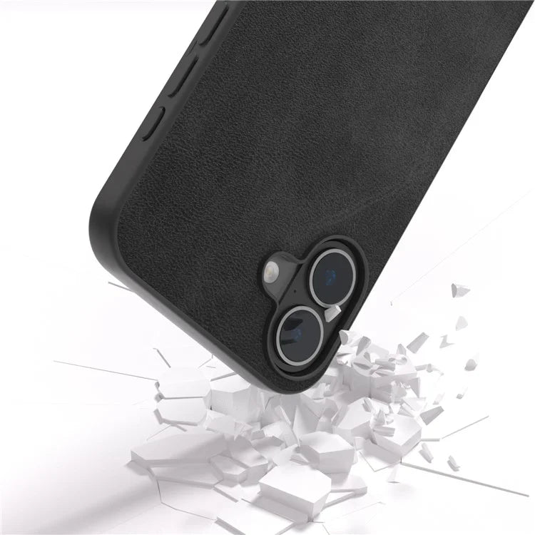 For iPhone 16 Plus Case Cowhide Texture PU+TPU+PC Protective Phone Cover