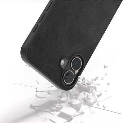 For iPhone 16 Plus Case Cowhide Texture PU+TPU+PC Protective Phone Cover