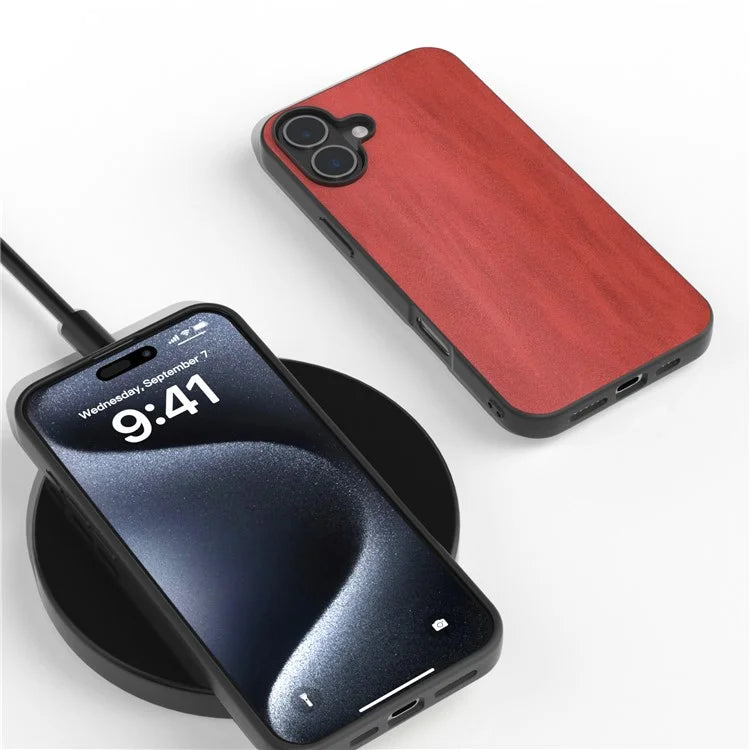For iPhone 16 Plus Case Cowhide Texture PU+TPU+PC Protective Phone Cover