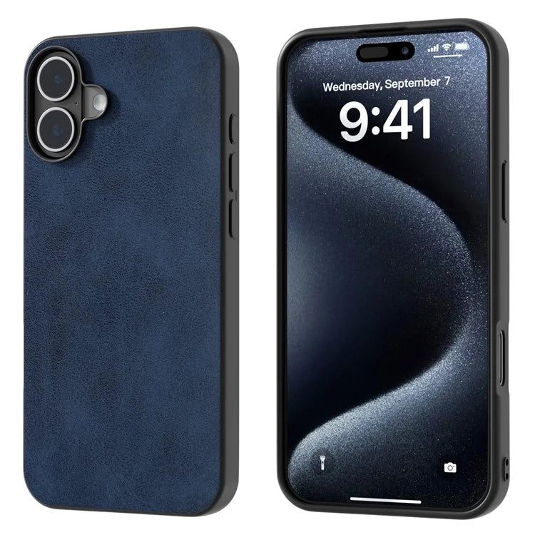 For iPhone 16 Plus Case Cowhide Texture PU+TPU+PC Protective Phone Cover
