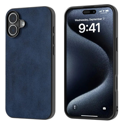 For iPhone 16 Plus Case Cowhide Texture PU+TPU+PC Protective Phone Cover