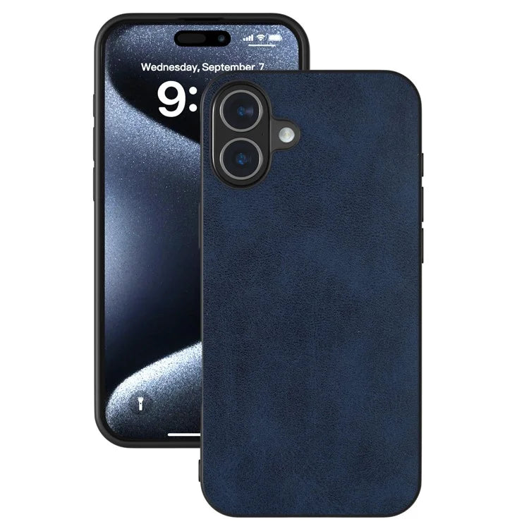For iPhone 16 Plus Case Cowhide Texture PU+TPU+PC Protective Phone Cover