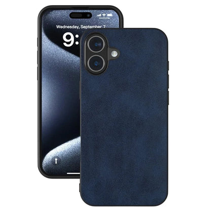 For iPhone 16 Plus Case Cowhide Texture PU+TPU+PC Protective Phone Cover