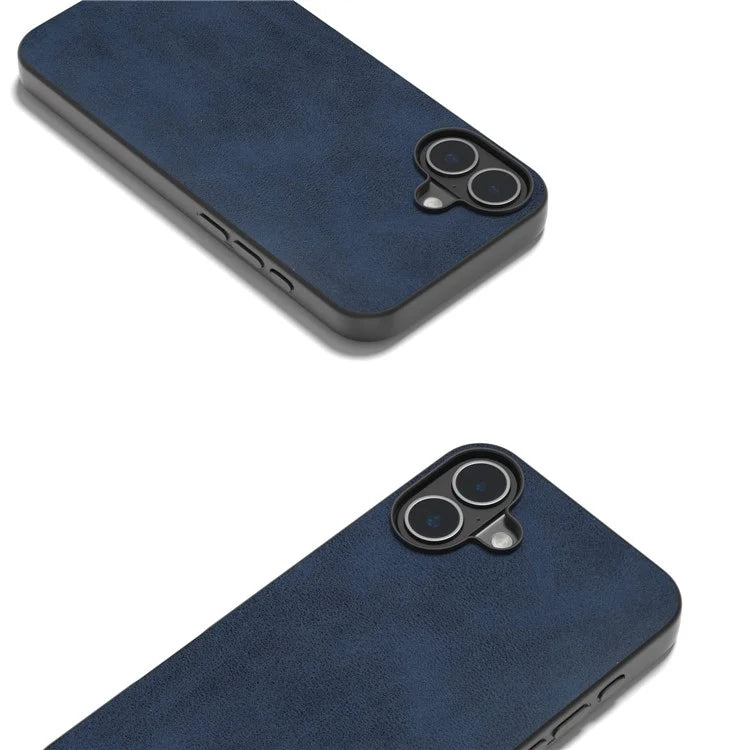 For iPhone 16 Plus Case Cowhide Texture PU+TPU+PC Protective Phone Cover