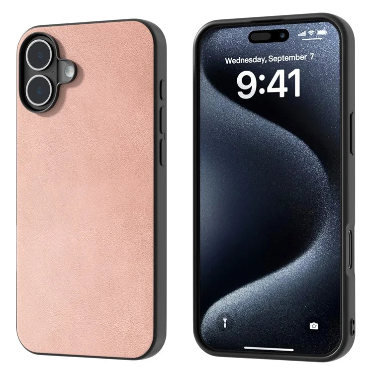 For iPhone 16 Plus Case Cowhide Texture PU+TPU+PC Protective Phone Cover