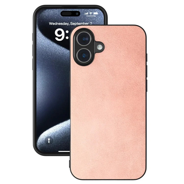 For iPhone 16 Plus Case Cowhide Texture PU+TPU+PC Protective Phone Cover