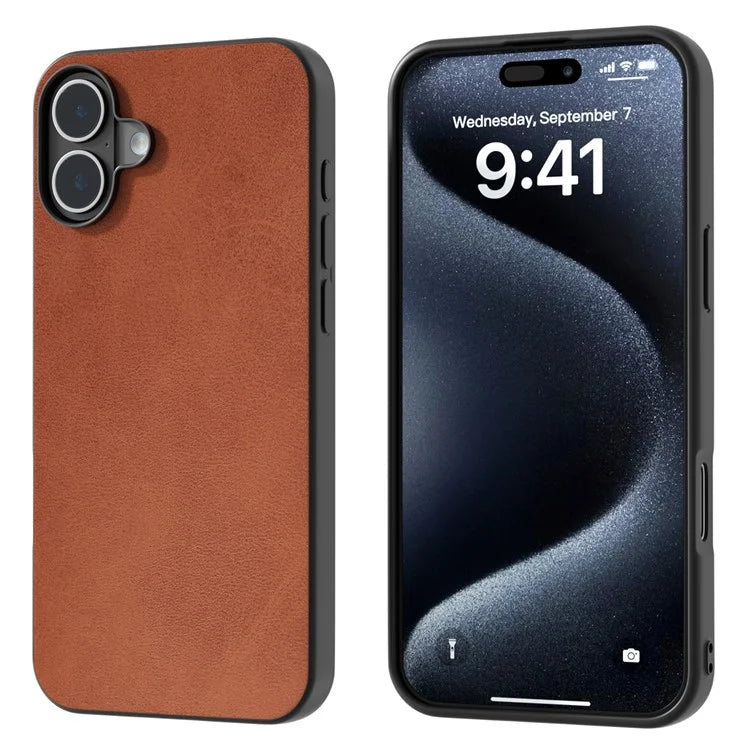 For iPhone 16 Plus Case Cowhide Texture PU+TPU+PC Protective Phone Cover