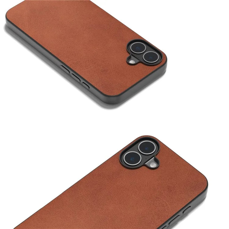 For iPhone 16 Plus Case Cowhide Texture PU+TPU+PC Protective Phone Cover