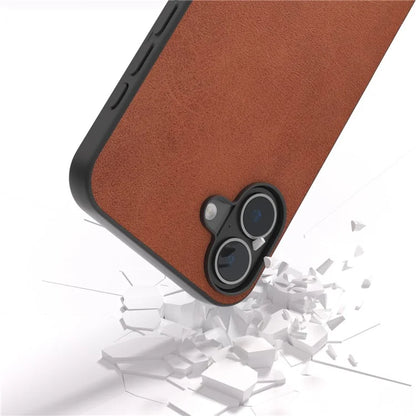 For iPhone 16 Plus Case Cowhide Texture PU+TPU+PC Protective Phone Cover