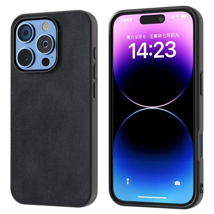 For iPhone 16 Pro Max Case Cowhide Texture PU+TPU+PC Protective Phone Cover