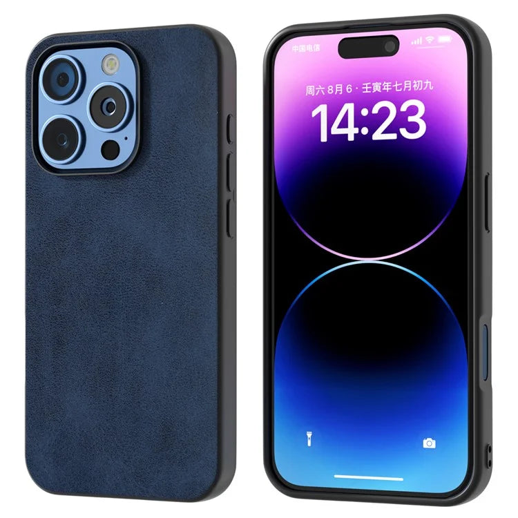 For iPhone 16 Pro Max Case Cowhide Texture PU+TPU+PC Protective Phone Cover