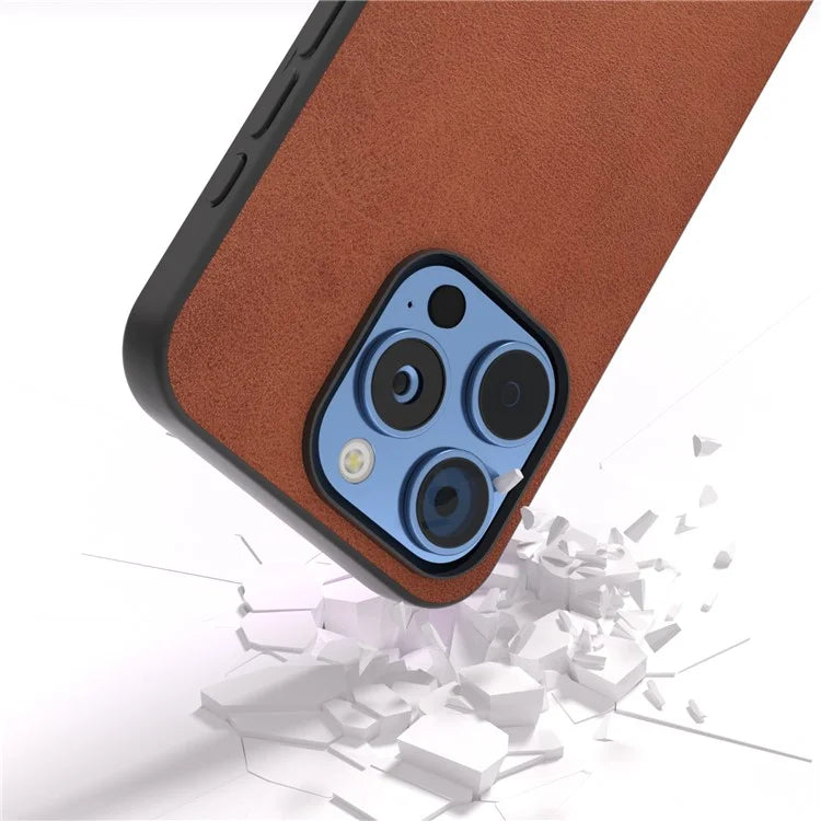 For iPhone 16 Pro Max Case Cowhide Texture PU+TPU+PC Protective Phone Cover