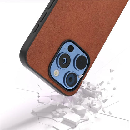 For iPhone 16 Pro Max Case Cowhide Texture PU+TPU+PC Protective Phone Cover
