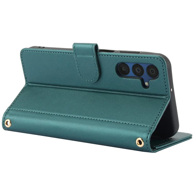 SY-003 For Samsung Galaxy S24 FE Case PU Leather Stand View Phone Wallet Cover with Hand Strap
