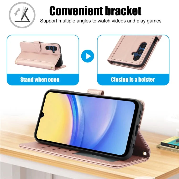 SY-003 For Samsung Galaxy S24 FE Case PU Leather Stand View Phone Wallet Cover with Hand Strap