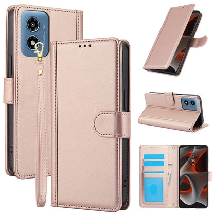 SY-003 For Motorola Moto G 5G (2024) / Moto G Play 5G (2024) Case PU Leather Stand View Phone Wallet Cover with Hand Strap