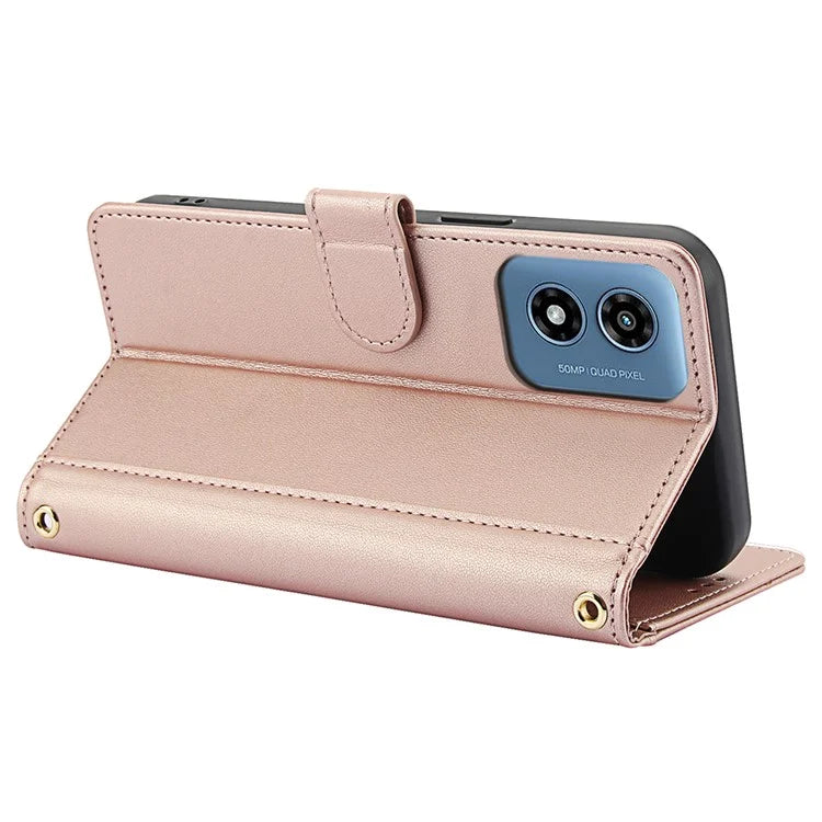 SY-003 For Motorola Moto G 5G (2024) / Moto G Play 5G (2024) Case PU Leather Stand View Phone Wallet Cover with Hand Strap