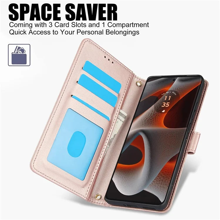 SY-003 For Motorola Moto G 5G (2024) / Moto G Play 5G (2024) Case PU Leather Stand View Phone Wallet Cover with Hand Strap