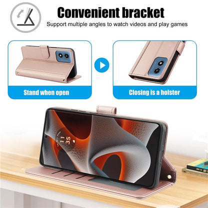 SY-003 For Motorola Moto G 5G (2024) / Moto G Play 5G (2024) Case PU Leather Stand View Phone Wallet Cover with Hand Strap