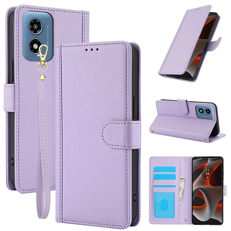 SY-003 For Motorola Moto G 5G (2024) / Moto G Play 5G (2024) Case PU Leather Stand View Phone Wallet Cover with Hand Strap