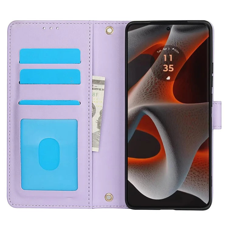 SY-003 For Motorola Moto G 5G (2024) / Moto G Play 5G (2024) Case PU Leather Stand View Phone Wallet Cover with Hand Strap
