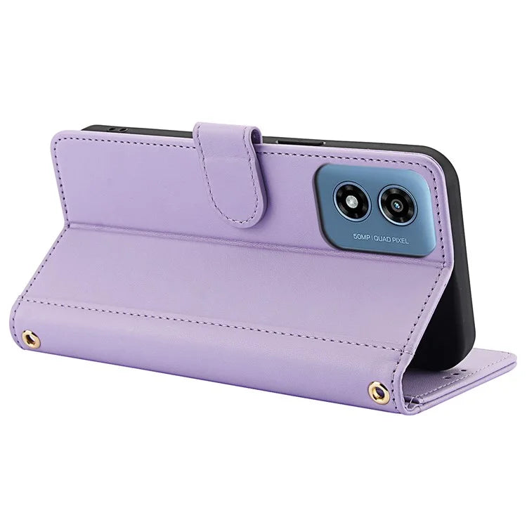 SY-003 For Motorola Moto G 5G (2024) / Moto G Play 5G (2024) Case PU Leather Stand View Phone Wallet Cover with Hand Strap