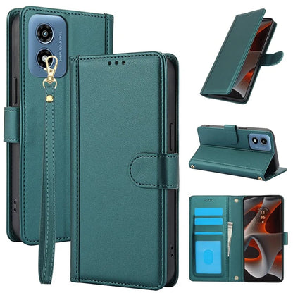 SY-003 For Motorola Moto G 5G (2024) / Moto G Play 5G (2024) Case PU Leather Stand View Phone Wallet Cover with Hand Strap