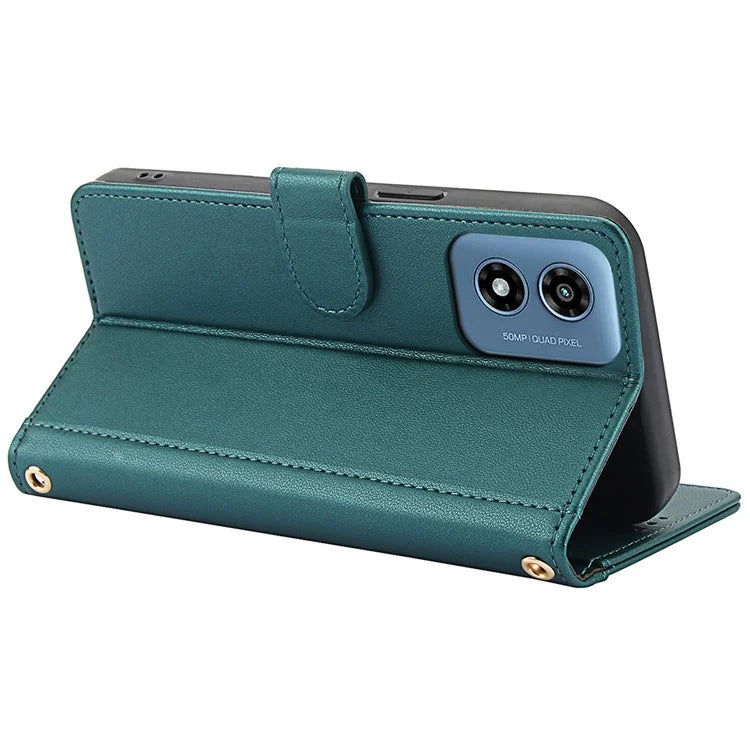 SY-003 For Motorola Moto G 5G (2024) / Moto G Play 5G (2024) Case PU Leather Stand View Phone Wallet Cover with Hand Strap