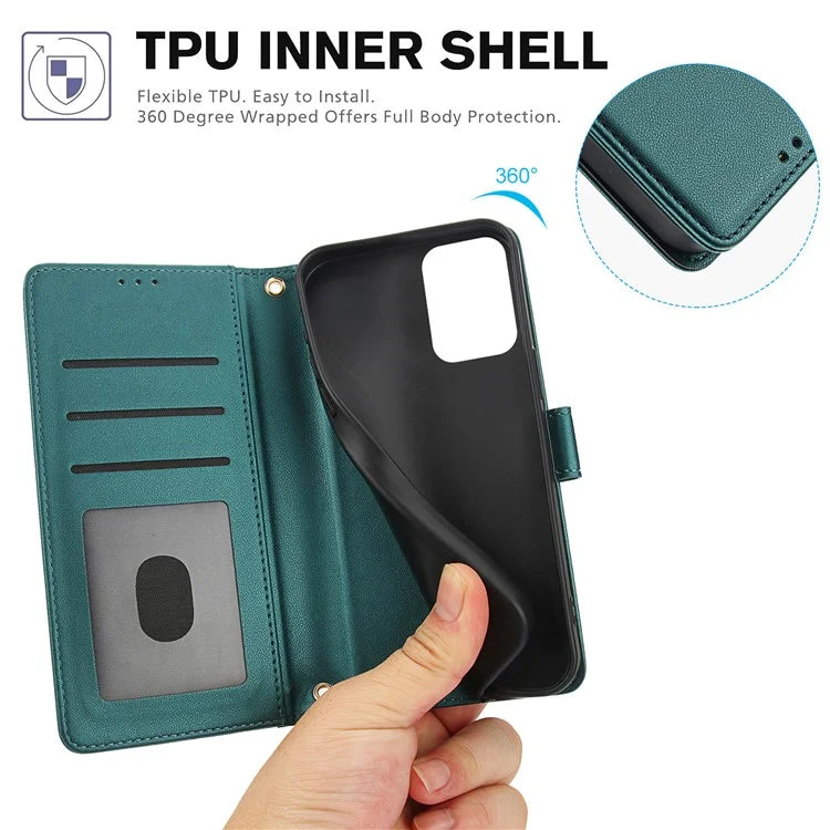 SY-003 For Motorola Moto G 5G (2024) / Moto G Play 5G (2024) Case PU Leather Stand View Phone Wallet Cover with Hand Strap