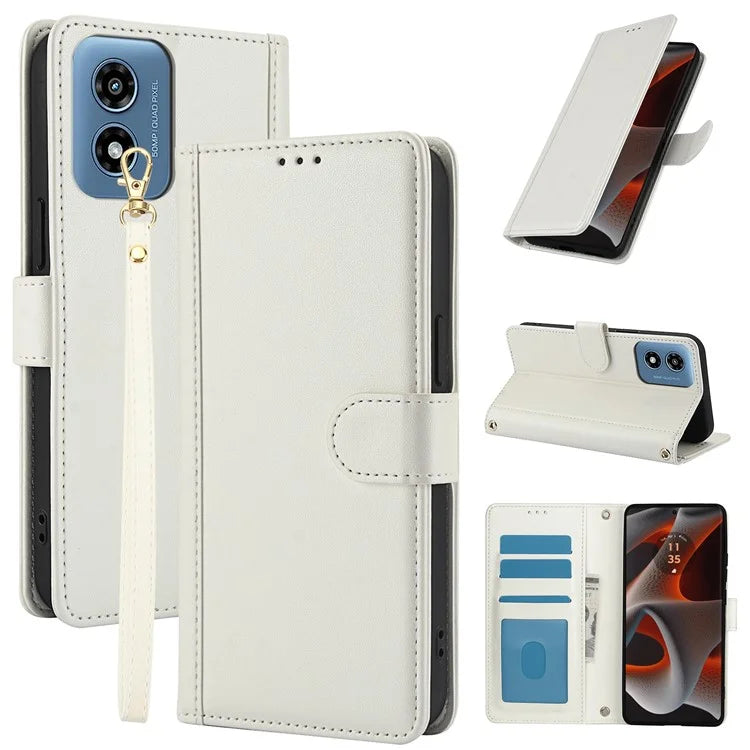 SY-003 For Motorola Moto G 5G (2024) / Moto G Play 5G (2024) Case PU Leather Stand View Phone Wallet Cover with Hand Strap