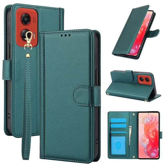 SY-003 For Motorola Moto G Stylus 5G (2024) Case PU Leather Stand View Phone Wallet Cover with Hand Strap