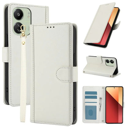 SY-003 For Xiaomi Poco M6 5G / Redmi 13R 5G / 13C 5G / 13C 4G / Poco C65 4G Case PU Leather Phone Wallet Cover with Hand Strap
