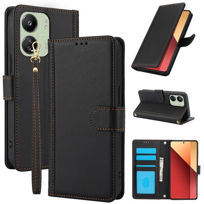 SY-003 For Xiaomi Poco M6 5G / Redmi 13R 5G / 13C 5G / 13C 4G / Poco C65 4G Case PU Leather Phone Wallet Cover with Hand Strap