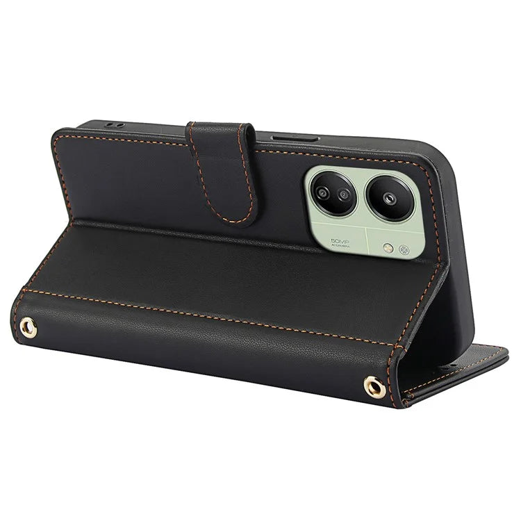 SY-003 For Xiaomi Poco M6 5G / Redmi 13R 5G / 13C 5G / 13C 4G / Poco C65 4G Case PU Leather Phone Wallet Cover with Hand Strap