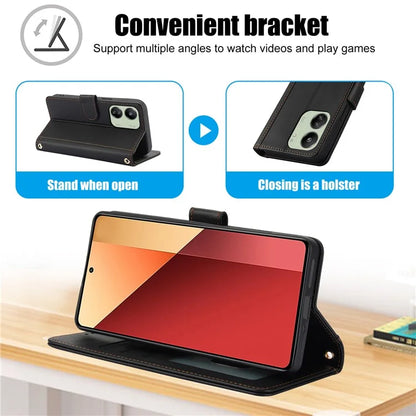 SY-003 For Xiaomi Poco M6 5G / Redmi 13R 5G / 13C 5G / 13C 4G / Poco C65 4G Case PU Leather Phone Wallet Cover with Hand Strap
