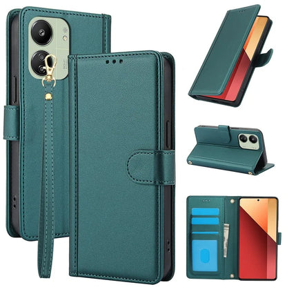 SY-003 For Xiaomi Poco M6 5G / Redmi 13R 5G / 13C 5G / 13C 4G / Poco C65 4G Case PU Leather Phone Wallet Cover with Hand Strap