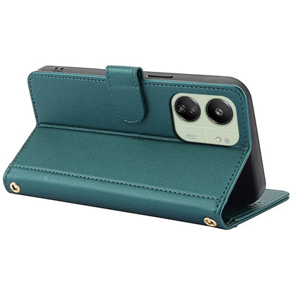 SY-003 For Xiaomi Poco M6 5G / Redmi 13R 5G / 13C 5G / 13C 4G / Poco C65 4G Case PU Leather Phone Wallet Cover with Hand Strap