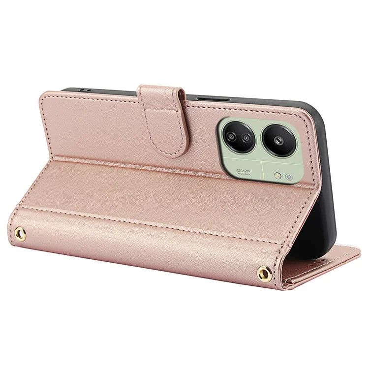SY-003 For Xiaomi Poco M6 5G / Redmi 13R 5G / 13C 5G / 13C 4G / Poco C65 4G Case PU Leather Phone Wallet Cover with Hand Strap