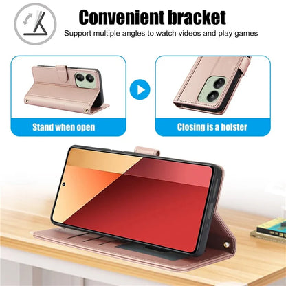 SY-003 For Xiaomi Poco M6 5G / Redmi 13R 5G / 13C 5G / 13C 4G / Poco C65 4G Case PU Leather Phone Wallet Cover with Hand Strap