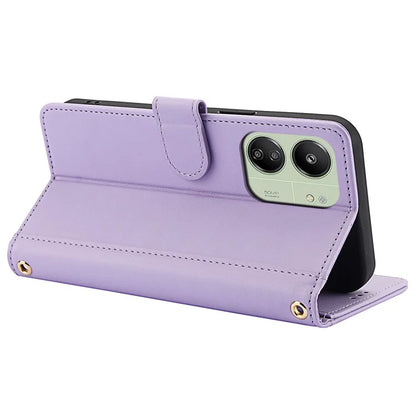SY-003 For Xiaomi Poco M6 5G / Redmi 13R 5G / 13C 5G / 13C 4G / Poco C65 4G Case PU Leather Phone Wallet Cover with Hand Strap