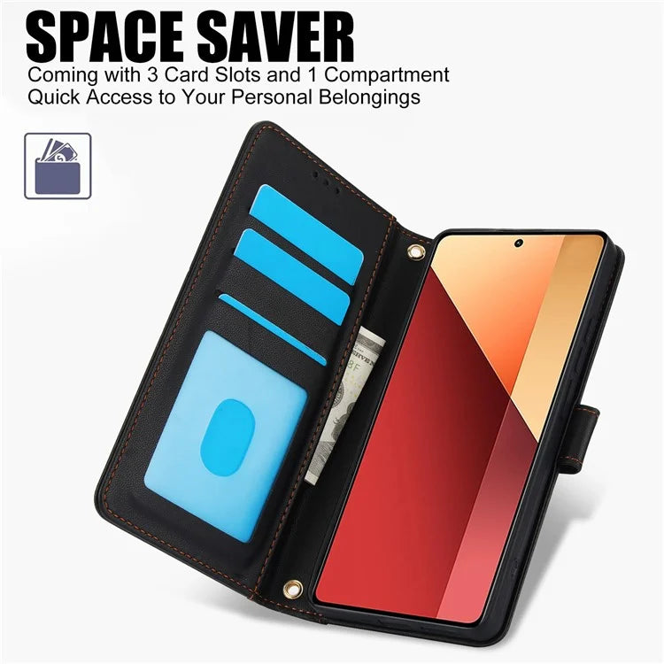 SY-003 For Xiaomi Redmi Note 13 5G / Note 13 5G (China) Case PU Leather Stand View Phone Wallet Cover with Hand Strap