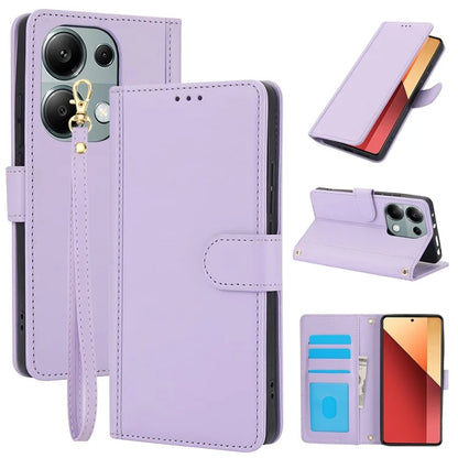 SY-003 For Xiaomi Redmi Note 13 5G / Note 13 5G (China) Case PU Leather Stand View Phone Wallet Cover with Hand Strap