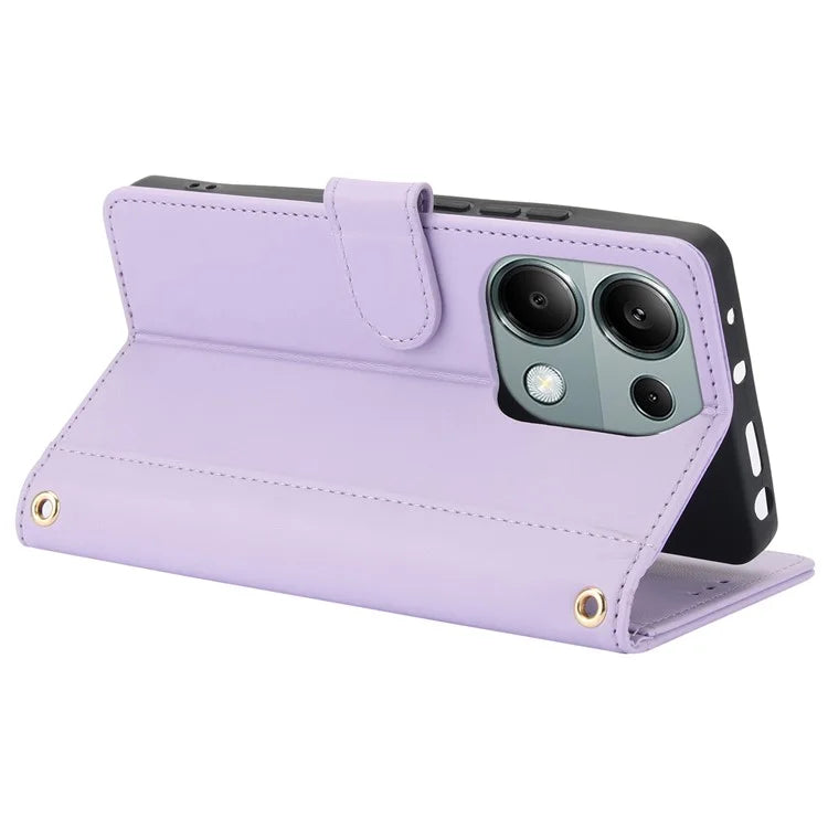 SY-003 For Xiaomi Redmi Note 13 5G / Note 13 5G (China) Case PU Leather Stand View Phone Wallet Cover with Hand Strap